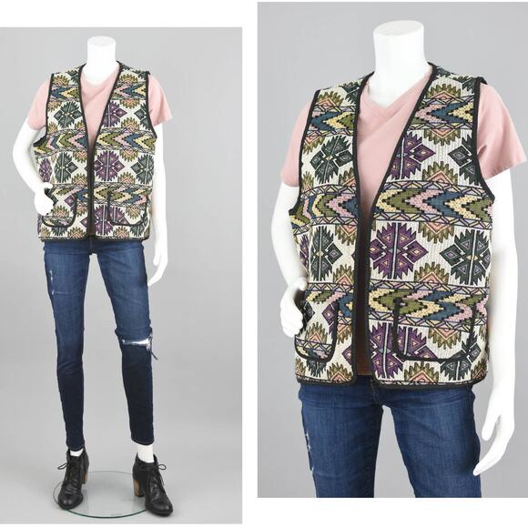 Vintage Southwestern Tapestry Aztec Vest Large - Picture 1 of 10